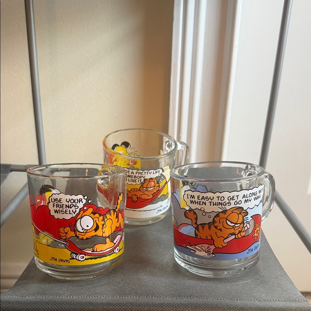 Garfield Glass  3 Mugs Set - Orange Comic Character Design